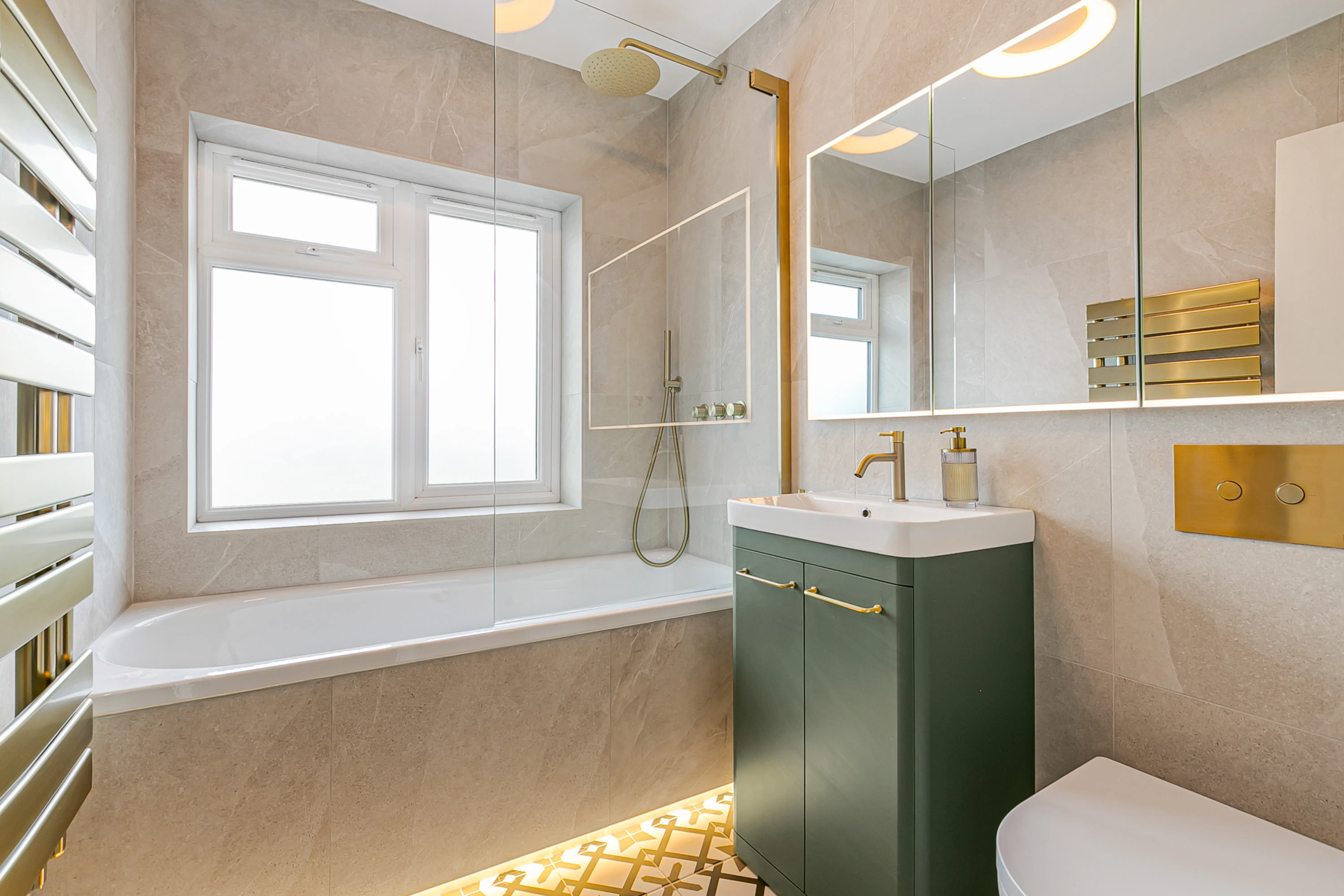 Sage and Stone Patterned Bathroom