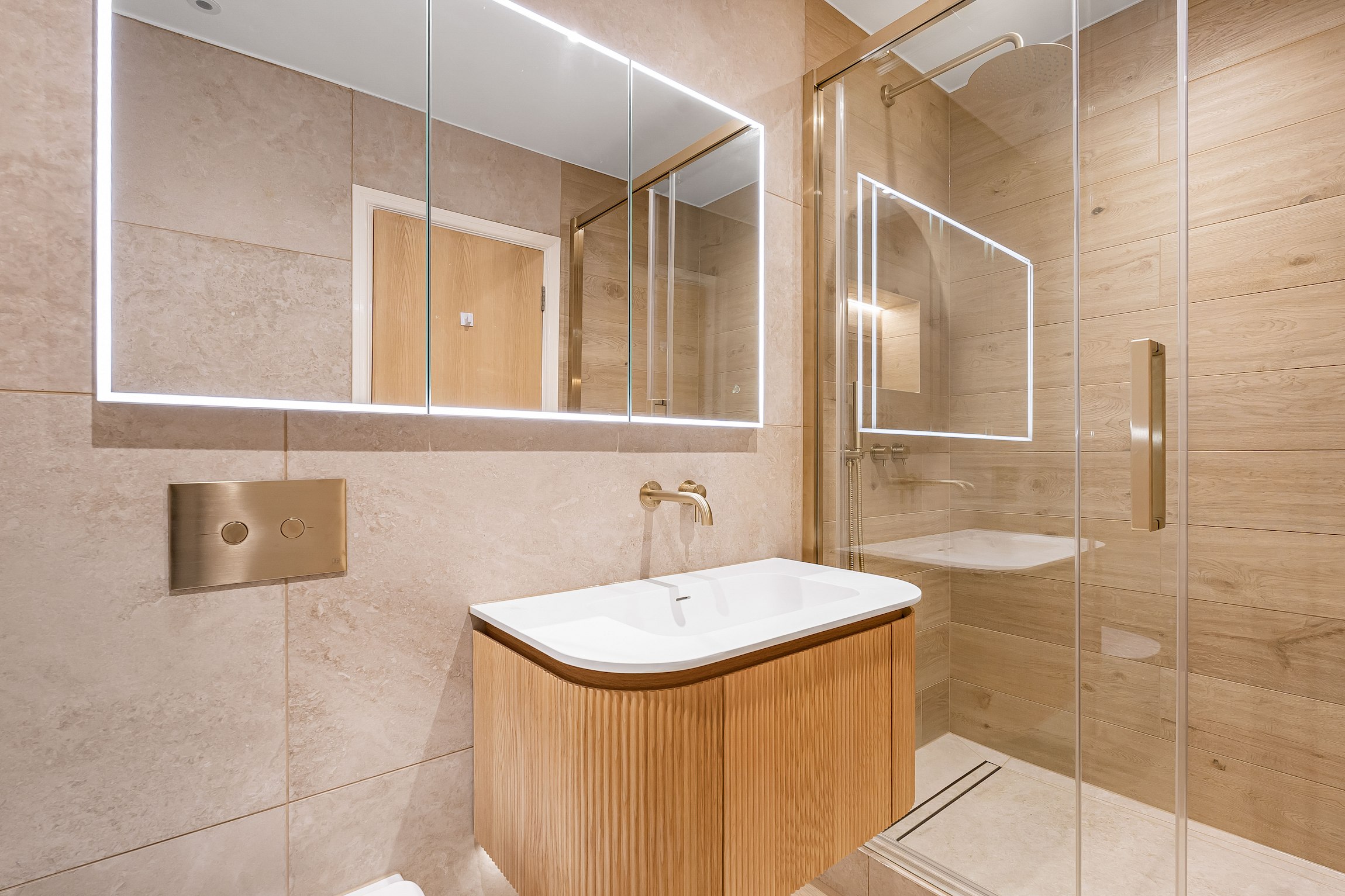 The Warm Fluted Oak Shower Room